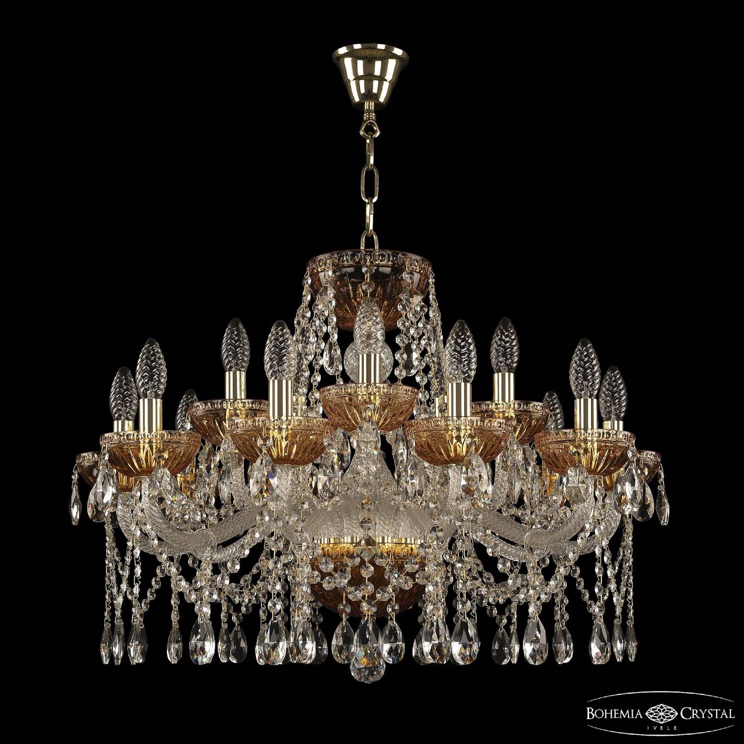 Подвесная люстра Bohemia 5413 5413/10+5/240 G Amber/M-1G