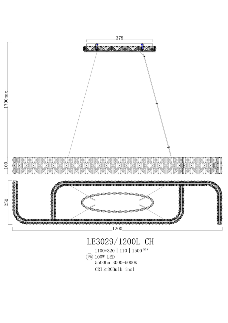 Светильник подвесной LEON Amelie LE3029/1200L GD