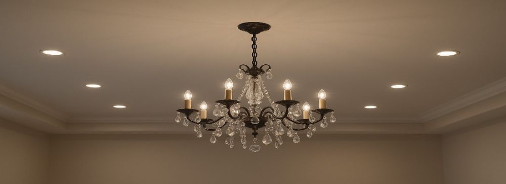 Как правильно сочетать люстру с точечными светильниками в одной комнате