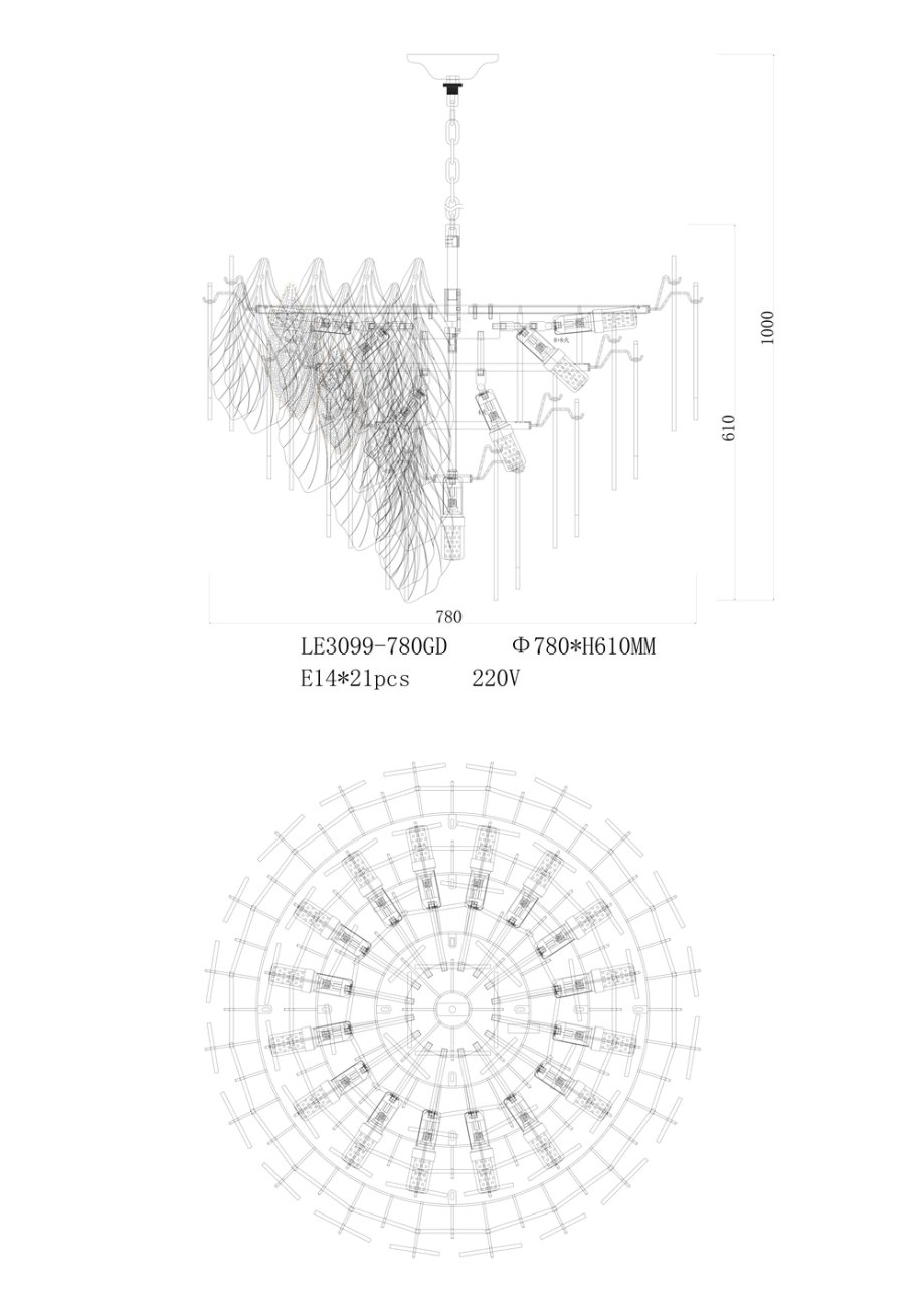 Подвесная люстра LEON Adele LE3009/780 GD