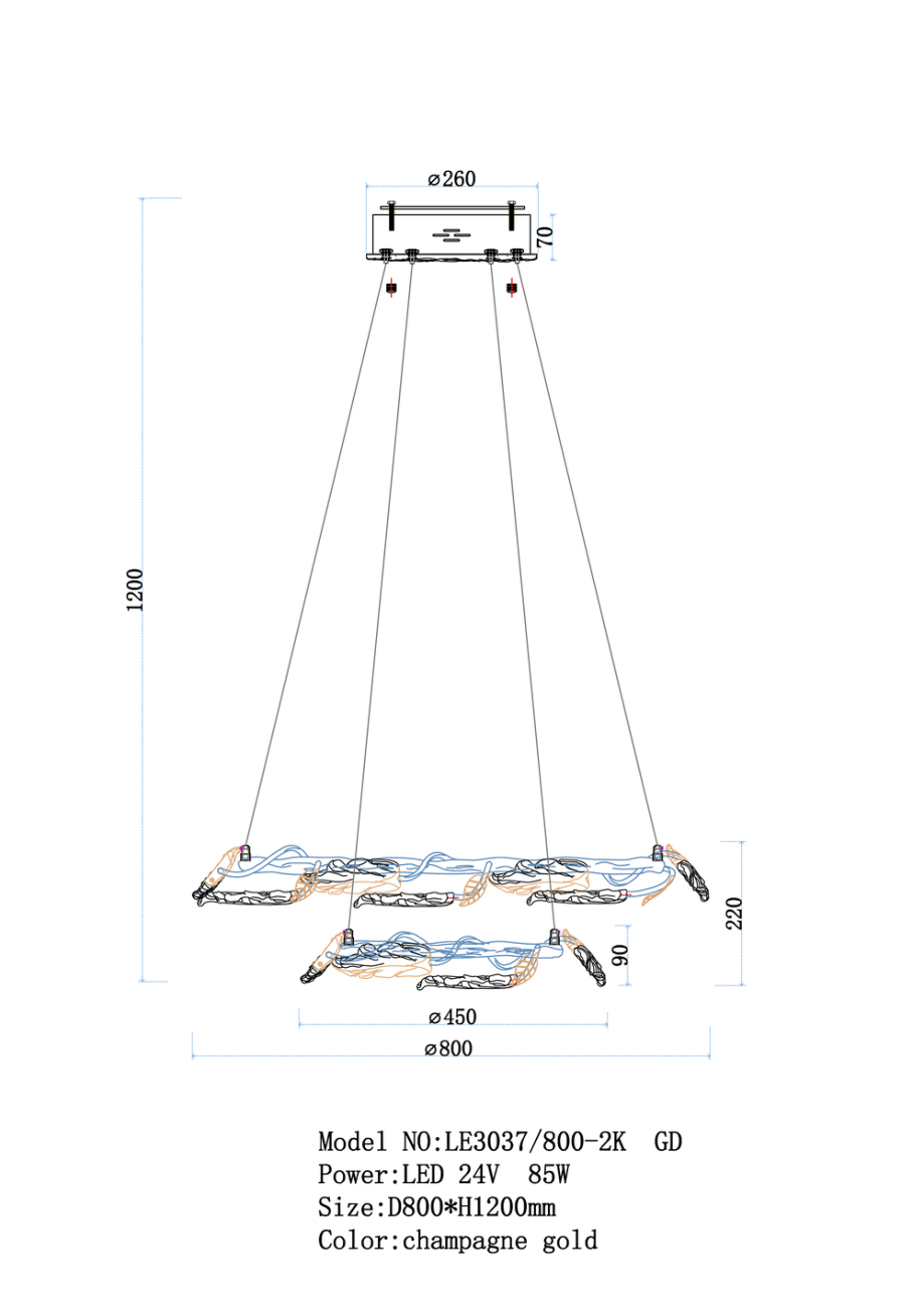 Подвесная люстра LEON Olivia LE3037/800-2K GD
