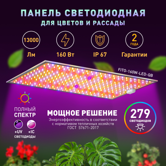 Лампа для растений ЭРА Quantum board FITO-160W-LED-QB