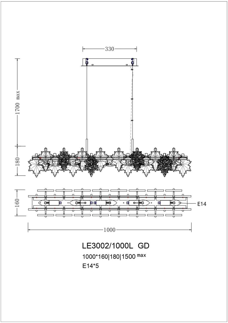 Светильник подвесной LEON Erable LE3002/1000L GD