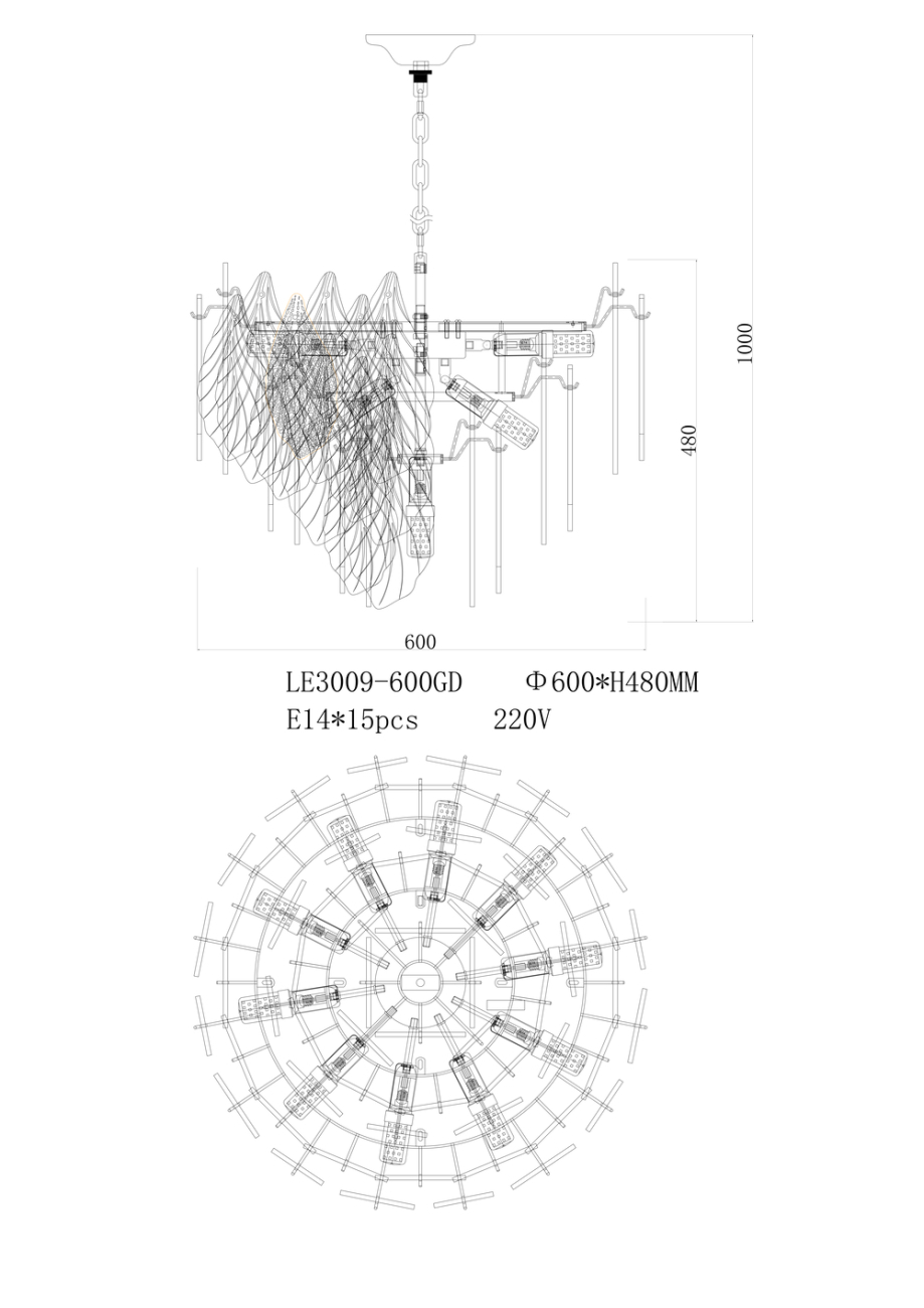 Подвесная люстра LEON Adele LE3009/600 GD