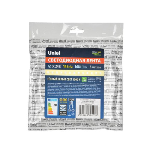 LED лента Uniel ULS-2835-168LED/m-10mm-IP20-DC24V-14W/m-5M-3000K катушка в герметичной упаковке