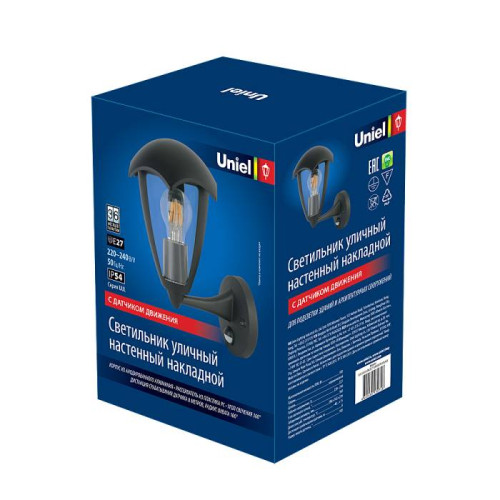 Уличный настенный светильник Uniel Настенные uul-a01s UUL-S81A 60W/E27 SENSOR IP54 BLACK