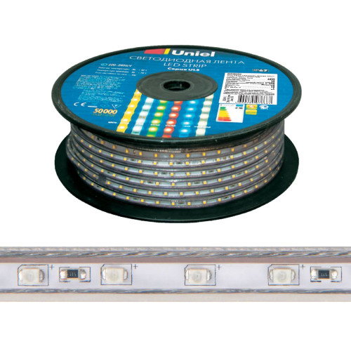 LED лента Uniel ULS-2835-120LED/m-10mm-IP67-220V-10W/m-50M-4000K бобина