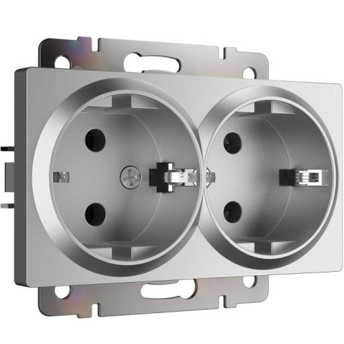Розетка Werkel W1172065/ Розетка двойная с заземлением (серебряный матовый)