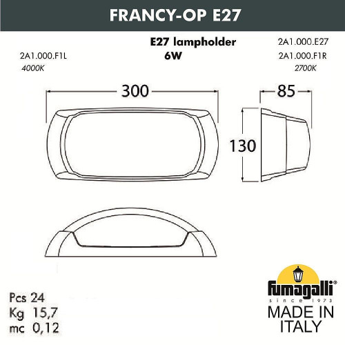 Уличный настенный светильник Fumagalli Francy 2A1.000.000.WYF1R