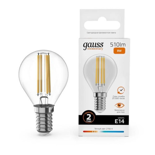 Светодиодные лампочки Gauss 52118 (E14)  (8Вт)  (2700K) 