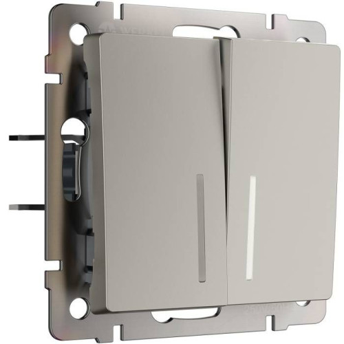 Выключатель Werkel W1222104/ Выключатель двухклавишный проходной с подсветкой (дымчатый)