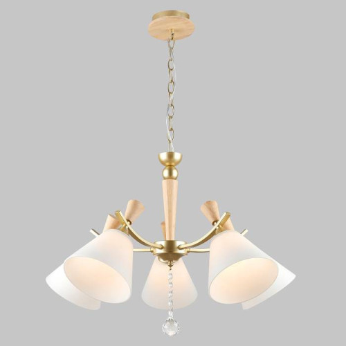 Люстра подвесная, 5*Е27, золото+дерево MD.6132-5-P-GD+WOOD