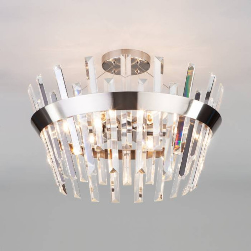 Потолочная люстра Eurosvet Steccato 10111/5 сатин-никель/прозрачный хрусталь Strotskis Smart