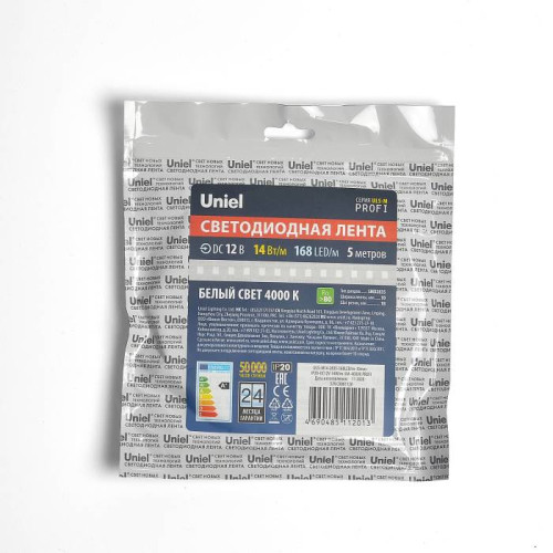 LED лента Uniel ULS-M14-2835-168LED/m-10mm-IP20-DC12V-14W/m-5M-4000K PROFI катушка в герметичной упаковке