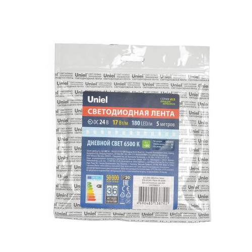 LED лента Uniel ULS-2835-180LED/m-10mm-IP20-DC24V-17W/m-5M-6500K катушка в герметичной упаковке