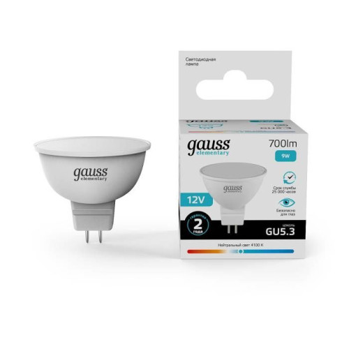 Светодиодные лампочки Gauss 11529 (GU5)  (9Вт)  (4100K) 