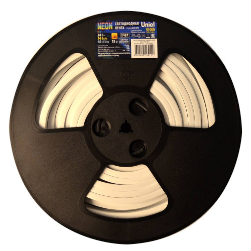 Светодиодный шнур Uniel ULS-N11-2835-120LED/m-8mm-IP67-DC24V-10W/m-15M-3000K катушка в герметичной упаковке