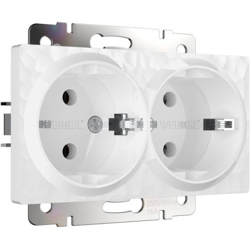 Розетка Werkel W1272001/ Розетка двойная с заземлением (hammer белый)