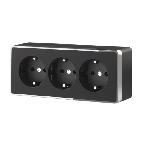 Розетка Werkel W5073135/ Розетка тройная с заземлением и шторками Gallant (черный/хром)