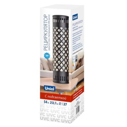 Рециркулятор закрытого типа с бактерицидной лампой Е27 Uniel Udg рециркуляторы UDG-V100A UVCB/4000K D01 BLACK