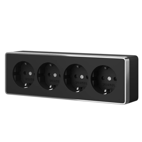 Розетка Werkel Накладные механизмы Gallant черный/хром W5072258/ Розетка четверная с заземлением и шторками Gallant (черный/хром)