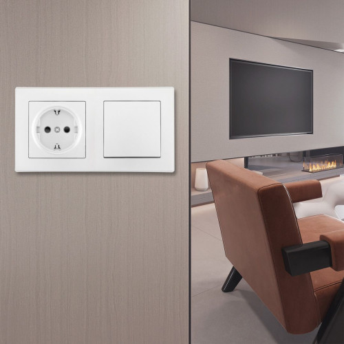 Выключатель одноклавишный с розеткой с заземлением и шторками Arte Milano Set16-2 SET16-2-40-1-30-1 white