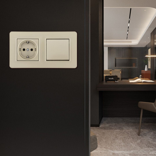 Выключатель одноклавишный с розеткой с заземлением и шторками Arte Milano Set16-2 SET16-2-40-1-30-1 shampan