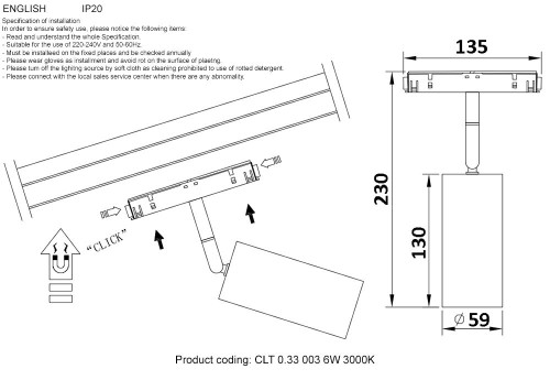 Трековый светильник Crystal Lux SPACE CLT 0.33 003 12W BL 3000K