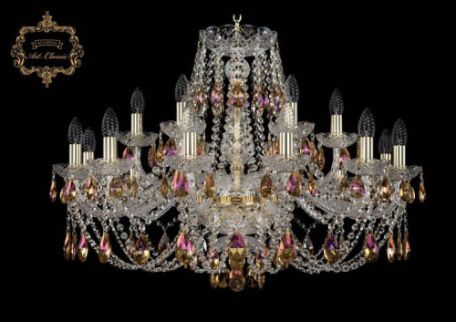 Подвесная хрустальная люстра 11.21 Art Classic 11.21.12+6.300.Gd.K777
