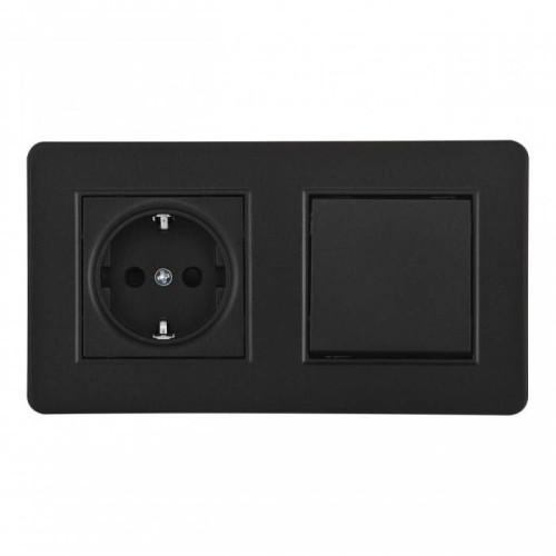 Выключатель одноклавишный с розеткой с заземлением и шторками Arte Milano Set16-2 SET16-2-40-1-30-1 black