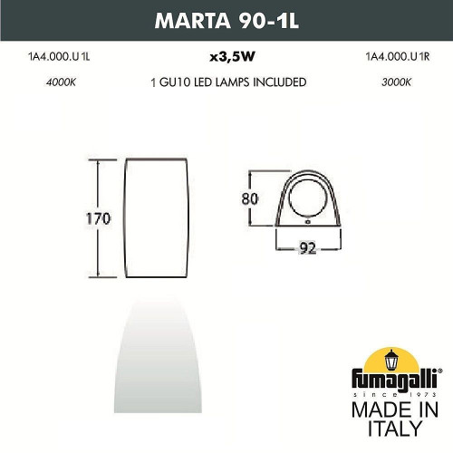 Уличный настенный светильник Fumagalli Marta 1A4.000.000.LXU1L