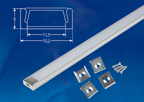 Накладной алюминиевый профиль с матовым рассеивателем, 200 см Uniel UFE-K02 SILVER/FROZEN 200 POLYBAG