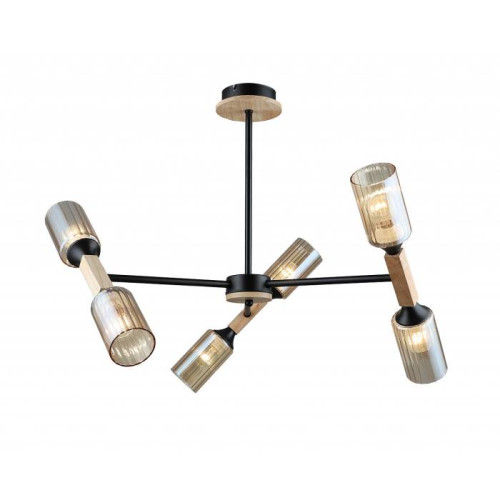 Люстра потолочная 6*Е27 MD.5495-6-S-BK+WOOD