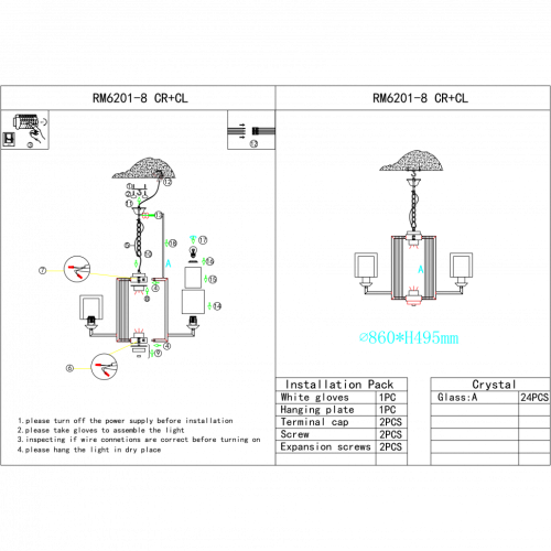 Подвесная люстра iLamp King RM6201-8 CR+CL