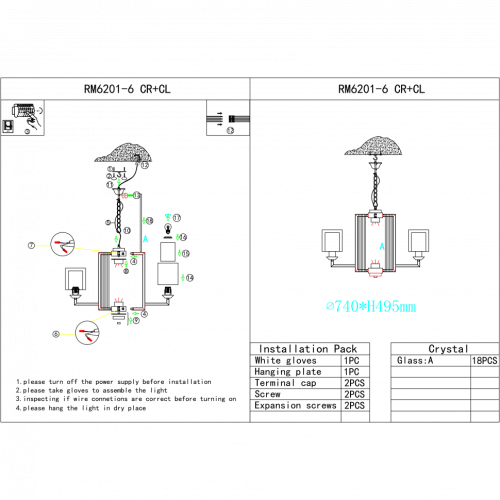 Подвесная люстра iLamp King RM6201-6 CR+CL