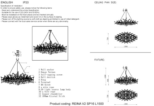 Подвесная люстра Crystal Lux Reina REINA V2 SP16 L1500 SILVER PATINA
