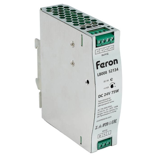 Трансформатор электронный для светодиодной ленты на DIN-рейку 75W 24V Feron LB008 52134