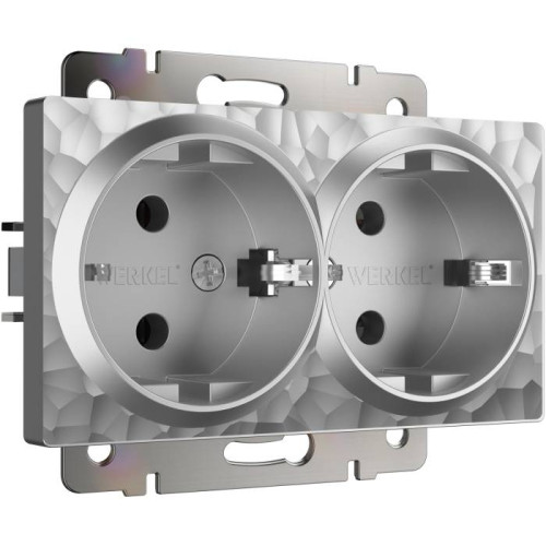 Розетка Werkel W1272006/ Розетка двойная с заземлением (hammer серебряный)