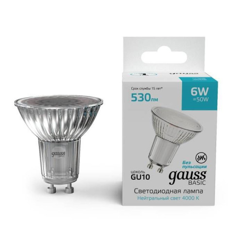 Светодиодные лампочки Gauss 10106262 (GU10)  (6Вт)  (4000K) 