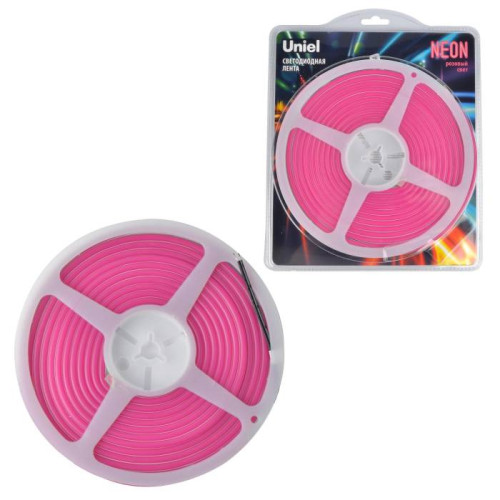 LED лента Uniel ULS-N01-2835-120LED/m-6mm-IP67-DC12V-9W/m-5M-PINK блистер