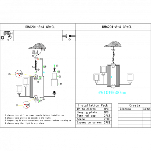 Подвесная люстра iLamp King RM6201-8+4 CR+CL