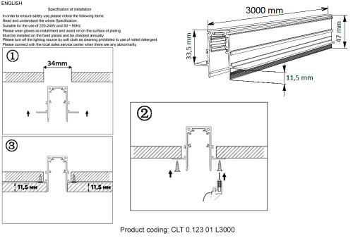 Шинопровод магнитный встраиваемый Crystal Lux CLT 0.113 CLT 0.123 01 L3000 BL