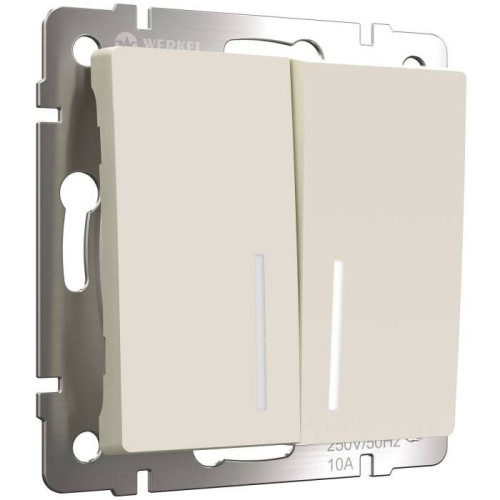 Выключатель Werkel W1122162/ Выключатель двухклавишный проходной с подсветкой (айвори матовый)